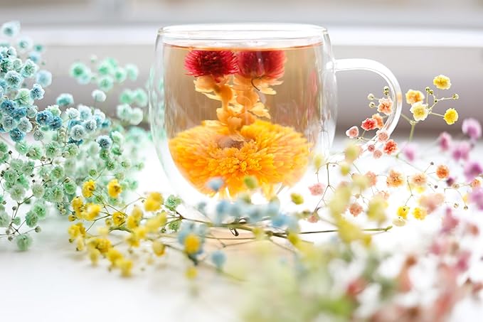 Teabloom Caffeine-Free Petite Blooming Teas - Gift Canister of 12 Assorted Flowering Teas - Ideal with Teabloom Borosilicate Glass Cups or Smaller Teapots