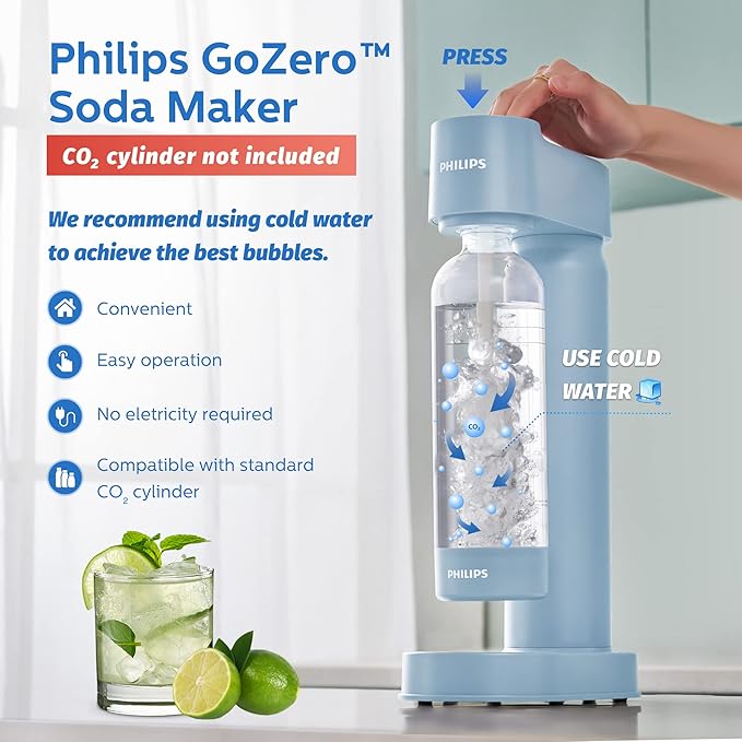 PHILIPS ADD4901BLO/37 Sparkling Water Maker Soda Maker Soda Streaming Machine for Carbonating with 1L Carbonating Bottle, Seltzer Fizzy Water Maker, Compatible with 60L CO2 Carbonator(NOT Included)