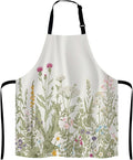 Herbs and Wild Flowers Bib Apron with Adjustable Neck for Men Women,Suitable for Home Kitchen Cooking Waitress Chef Grill Bistro Baking BBQ Cobbler Apron
