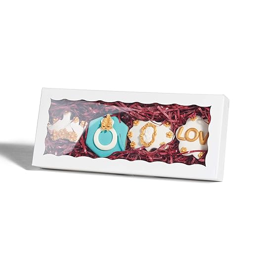 4PCS 12 x 5 x 1.5 inches Auto-Popup One Piece Premium White Cookies Boxes, Mini Strawberry Boxes, Bakery Box for Holiday Cookie Gift Sets