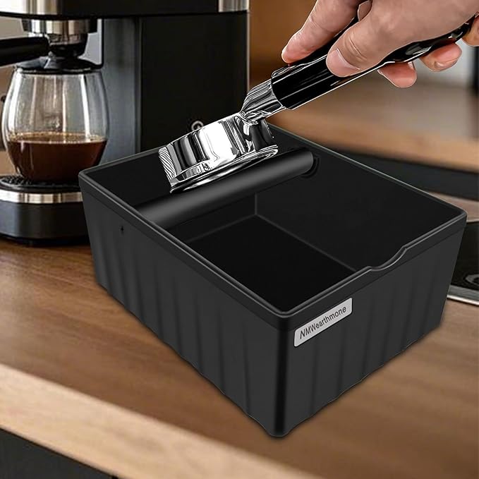 NMWearthmone Espresso knock box,Coffee grounds pucks knock box,Espresso Knock Box with Knock Bar and Non-Slip Rubber Base Knock Box,Shock-Absorbent Durable Barista Espresso Coffee Knock Box (Black)