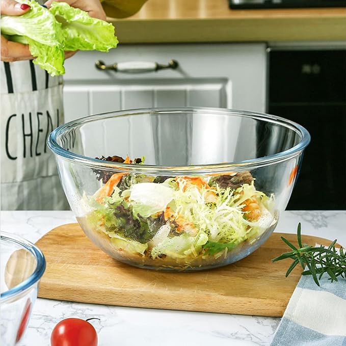 WhiteRhino 8 Piece Glass Bowls with Lids, Heat Resistant Glass Mixing Bowls Set (3.7QT, 2.1QT, 1.1QT, 0.53QT), Clear Salad Bowls with BAP-Free Lids for Kitchen, Oven Microwave Dishwasher Safe