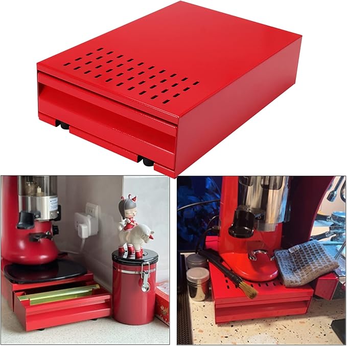 Large Size Espresso Coffee Knock Box Drawer, Stainless Steel Pull-Out Style Coffee Grounds Powder Container Bin for Cafes Restaurant Home Bar, 14.96 x 10.03 x 3.93 inch (Red)