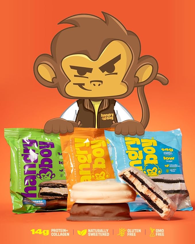 Hangryboy Protein Cookie Sandwich – 14g High Protein, Gluten‑Free, GMO‑Free Cookies - Perfect on The Go Protein Snack, Variety Pack, 3‑Count Box