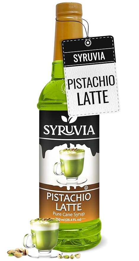 Syruvia Pistachio Latte Syrup for Coffee 25.4 fl oz - Kosher, Gluten-Free, Ideal for Elevating Your Culinary and Beverage Adventures