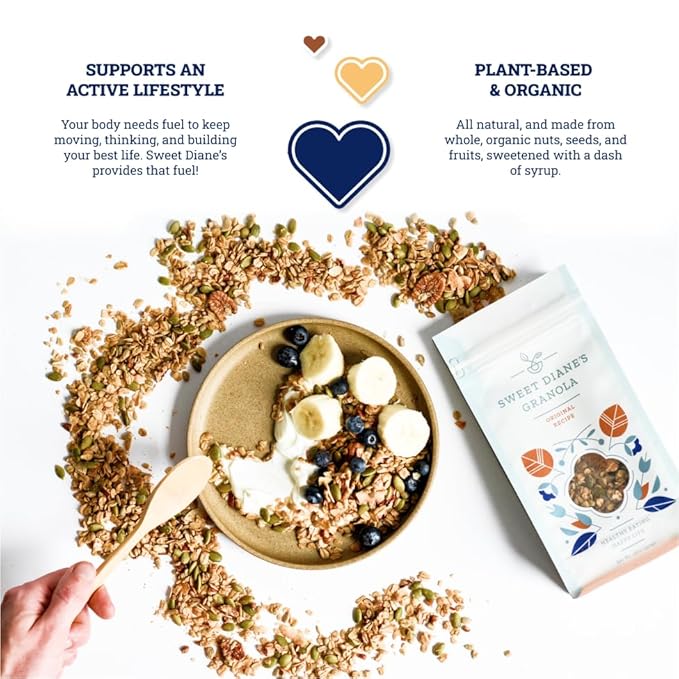 Sweet Diane’s Granola – Standard Size (12 oz): Organic, Low-Sugar, High-Fiber, Gluten-Free, Vegan, Delicious Breakfast and Snack Topper (Classic Size, Orange Cranberry)