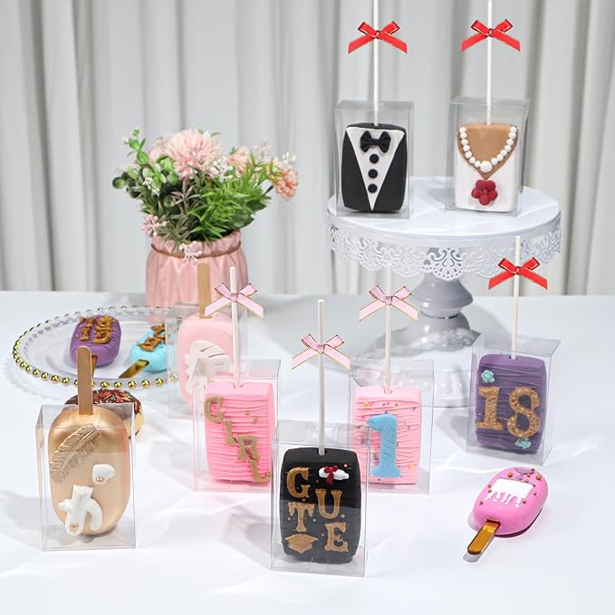 50pcs 3.5" x 2.4" x 1.38" Rice Krispie Treat Boxes & Macaron Boxes for Bridal Shower & Birthday Party