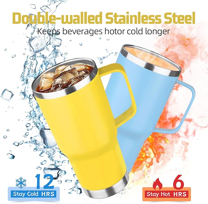 20 oz Tumbler with Handle Stainless Steel Insulated Coffee Mug Tumbler with Lid and Straw Double Wall Vacuum Insulated Coffee Mug Leak Proof Travel Mug Tumbler for Hot and Cold Drink (Mix Color-7)