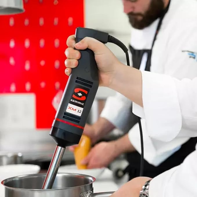 Sammic XM-12 Stick Immersion Blender, Handheld Commercial Food Blender, Variable Speed 1/3 HP Motor, 1,500–15,000 RPM, 10.6 Qt Capacity, 8-7/8" Removable Stainless Steel Shaft, Ergonomic Handle, 120V