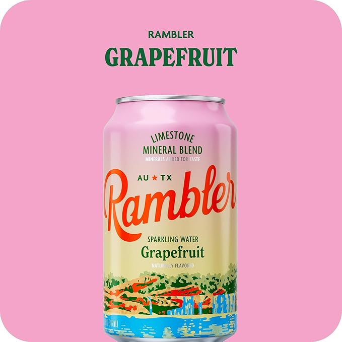 AUTX RAMBLER Sparkling Water, Texas Limestone Mineral Blend, Grapefruit Flavor, 12-Ounce Cans, 12-Pack