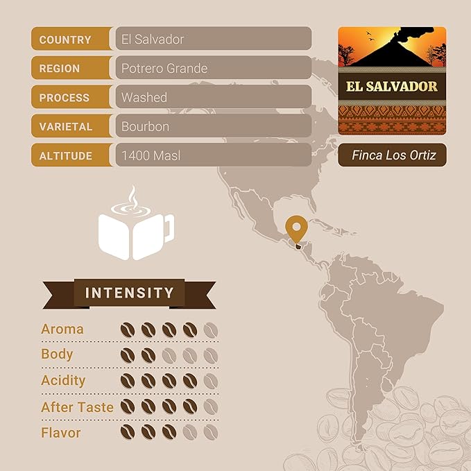 El Salvador Coffee, Ground Coffee, Premium Salvadoran Single Origin Fresh Roasted Ground Coffee | Cubico Coffee | 12 Ounce Bag