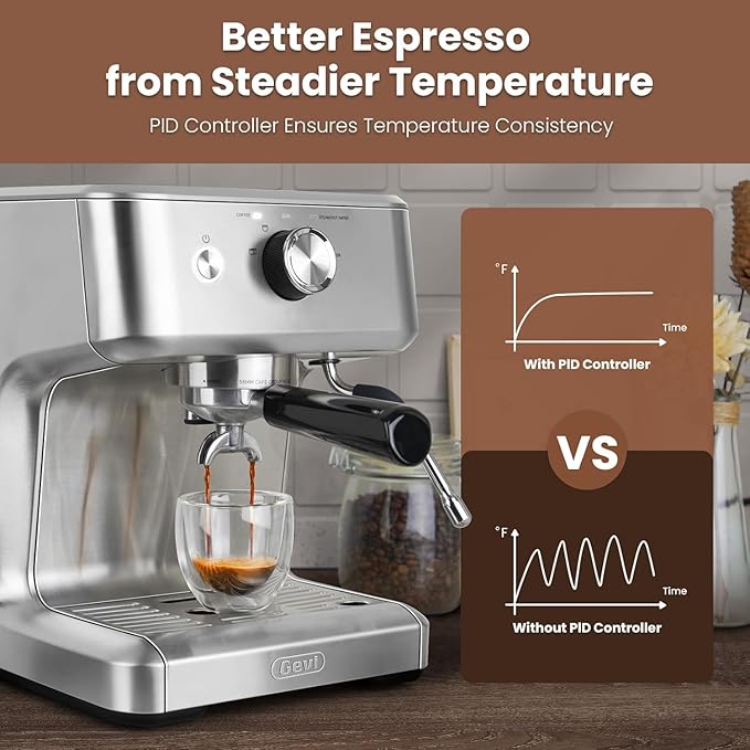 Gevi 58mm Commercial Grade Espresso Machine with PID Temp Control, Adjustable Shot/Temp, Powerful Steam Wand & Barista Kit - Ideal for Home & Café (EzBru 1000)