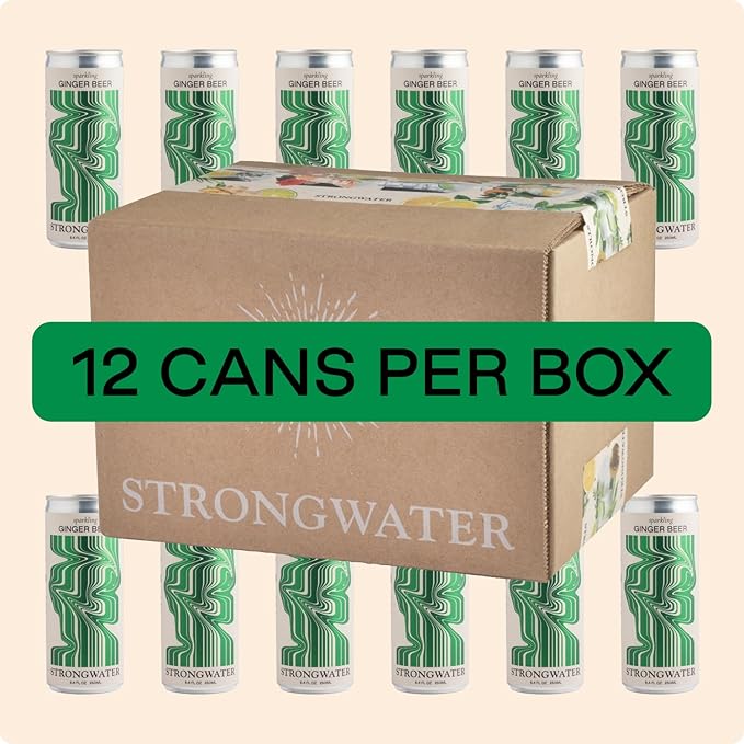 Strongwater Sparkling Ginger Beer - 12 Pack Cans (8.4 Fl Oz Each) - Premium Craft Cocktail Mixer Made with Filtered Rocky Mountain Water & Ginger Root - Real Cane Sugar, No Artificial Flavors