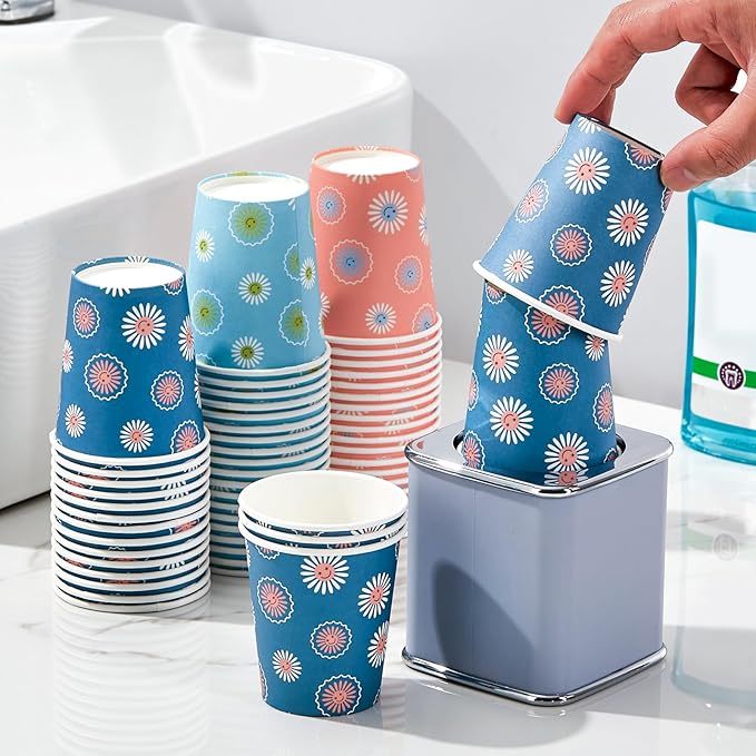 [600 Pack 5 oz Paper Cups, Disposable Bathroom Cups, Small Mouthwash Cups, Hot/Cold Beverage Drinking Mini Cup for Party, Picnic, BBQ, Travel (Daisy)