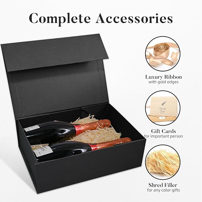 LIFELUM Gift Box 13.5''x10''x4'' Large Black Gifts Boxes with Magnetic Lids Luxury Gift Box for Groomsman Proposal Gifts Contains Card, Ribbon, Filler for Wedding, Christmas,Birthday Gift Packging