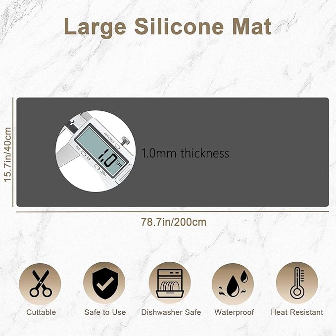 78.7" x 15.7" Large Silicone Mats for Kitchen Counter, Large Heat Resistant Countertop Protector Mat, Non-Slip Waterproof Craft Mat, Black