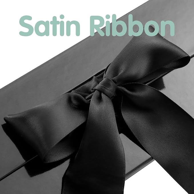 HAPPY POTATO Large Black Gift Box with Lid and Ribbon 13.5x9x4.1 Inches, Groomsman Proposal Box, Magnetic Gift Box for presents (Glossy Black)