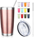 20oz Tumbler with Straw and Brush, Stainless Steel Vacuum Insulated tumbler, Double Wall Insulated Coffee Tumbler for Outdoor, Home, Travel,Office (Rose Gold,1pcs)