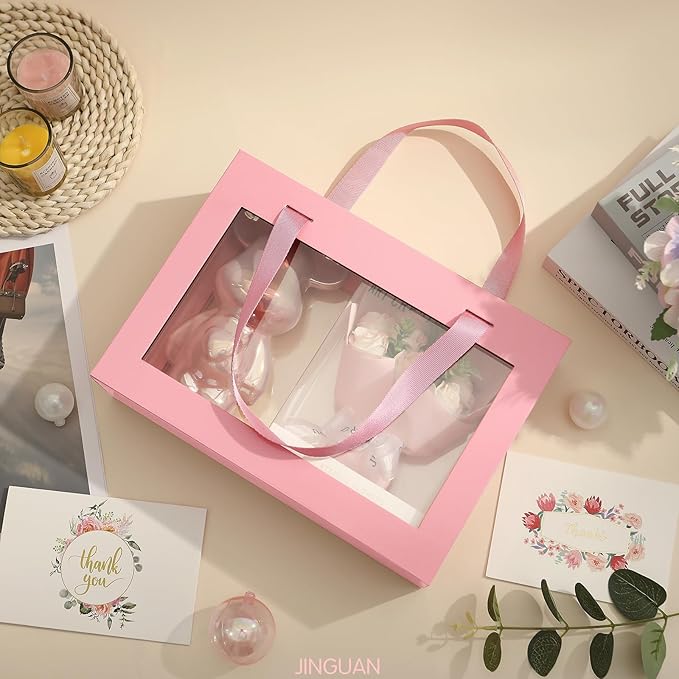 5 Pink Gift Boxes with Windows, Clear Magnetic Gift Boxes for Presents, Bridesmaid Proposal Boxes (11x8x3.2 Inches)