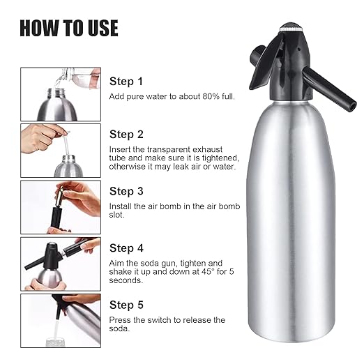 AstraLoom Soda Siphon,1L Portable Nostalgic Seltzer Water Maker Kit, Aluminum Sparkling Water Maker for Carbonated Drinks/Juices/Cocktails, Use 8 gram CO2 Cartridges (Not Included) (Silver)