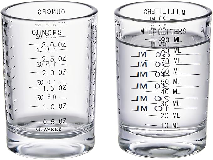 2 Pack Shot Glass Measuring Cup Set,3 oz/90ML Liquid Heavy High Espresso Glass Cup,Dishwasher Safe,Measurement of Dry and Liquid Ingredients(Black)
