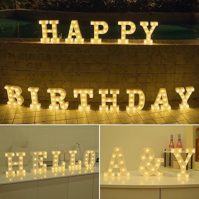 Foaky LED Letter Lights Sign Marquee Light Up Letters Sign for Night Light Wedding/Birthday Party Battery Powered Christmas Lamp Home Bar Decoration(E)