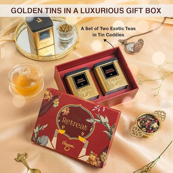 CHAYAM Herbal Tea Gift Box | Wellness Gift Set for Mother’s Day – Spiced Turmeric & Magical Cinnamon | 50g/1.77oz Each | Herbal Tea Hamper for Mom, Friends & Family | Ideal for Tea Enthusiasts