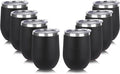 DOMICARE Stainless Steel Wine Tumbler Bulk with Lid, Personalized Insulated Tumblers Set, 12oz Travel Coffee Cups Pack of 8, Black