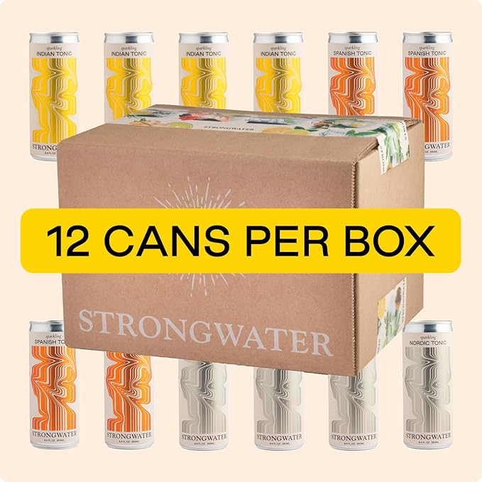 Strongwater Tonic Water Variety Pack (Pack of 12, 8.4 Fl Oz Each) - Includes Nordic Tonic, Indian & Spanish Tonic - Premium Craft Cocktail Mixers Sampler