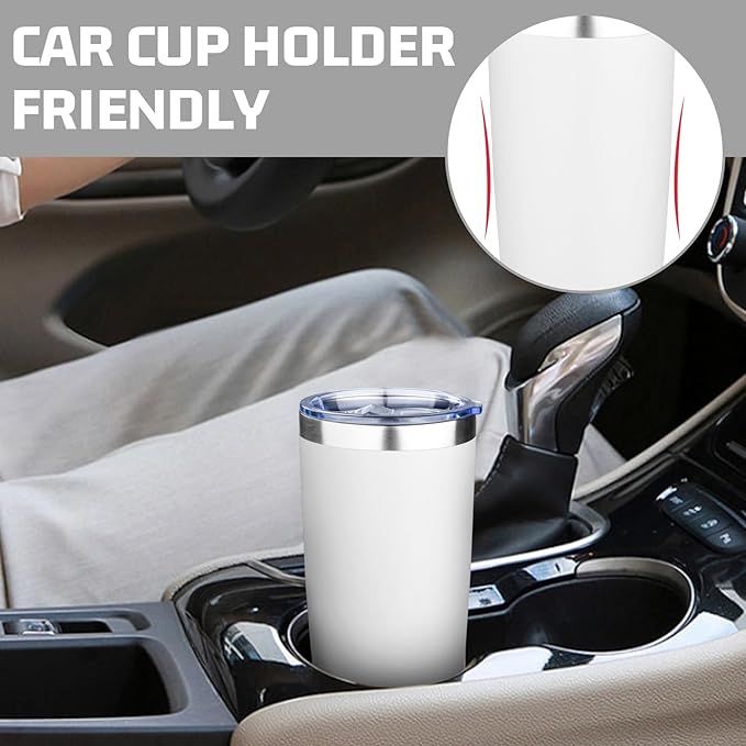 20oz Tumbler with Lid Double Wall Vacuum Insulated Travel Coffee Mug Stainless Steel Thermal Cup Powder Coated Sturdy Coffee Tumbler for Hot and Cold Beverage (White,1)
