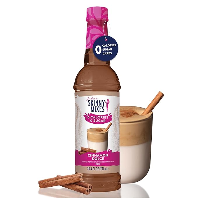 Jordan's Skinny Syrups Sugar Free Coffee Syrup, Cinnamon Dolce Flavor Drink Mix, Zero Calorie Flavoring for Chai Latte, Protein Shake, Food and More, Gluten Free, Keto Friendly, 25.4 Fl Oz, 1 Pack