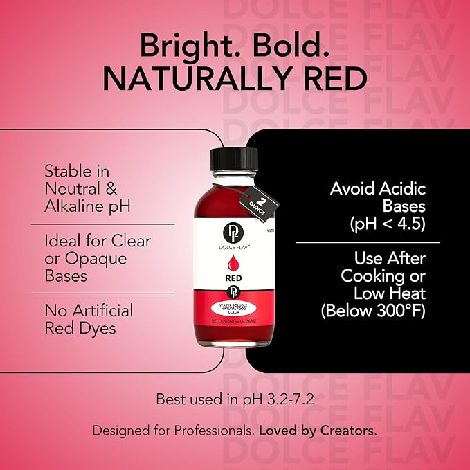 Dolce Flav Natural Red Food Coloring – Vivid Plant-Based Color from Beets | 2 oz Water-Soluble Liquid Dye for Baking, Drinks & Frostings | Graduated Dropper Included | No Artificial Dyes | Kosher | Made in USA