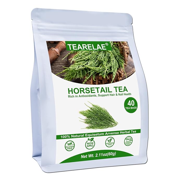 TEARELAE - Premium Horsetail Tea Bags - 1.5g x 40 Count - Natural Dried Horsetail Herb - Cola De Caballo Hierba - Non-GMO - Caffeine-free - Support Nail Health & Hair Growth