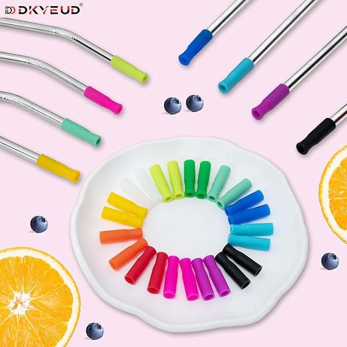 36PCS Food-Grade 12 Colors Metal Straws Reusable Silicone Tips,Only Fit Diameter 0.32In- 8mm Stainless Steel Straws, BPA Free, Eco-Friendly