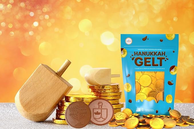 The Dreidel Company Chocolate Candy Milk Chocolate Coins, Gold Hanukkah Gelt, Made with Belgian Chocolate (25 Coins)