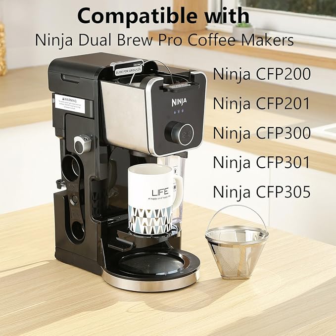Reusable #4 Cone Coffee Filters for Ninja Dual Brew Pro Coffee Makers,Compatible with Ninja CFP301 CFP201,8-12 Cup Stainless Steel Basket