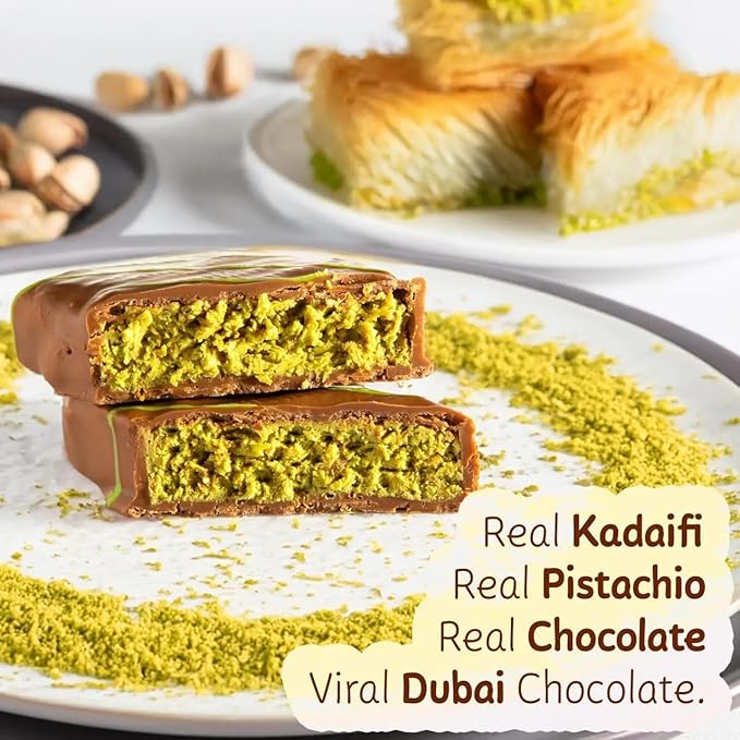 CARIANS Dubai Chocolate Bar with Pistachio, 2 Pack Luxury Chocolate with Crispy Kunafa, Great for Gift Giving, Anniversary, Thanksgiving, Christmas, 6.35 oz