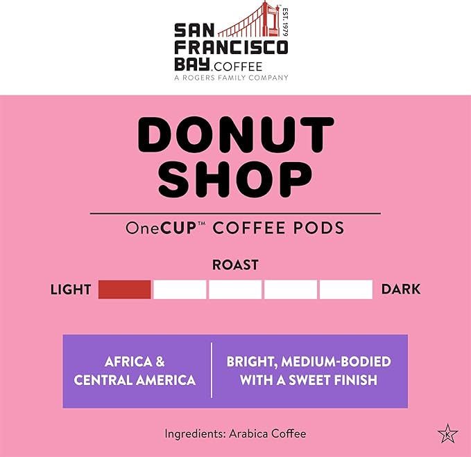 San Francisco Bay Compostable Coffee Pods - Donut Shop (120 Ct) K Cup Compatible including Keurig 2.0, Light Roast