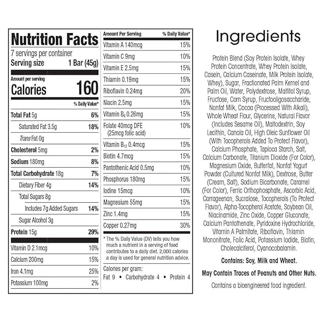 WonderSlim Meal Replacement Protein Bar, Chocolate Almond, 15g Protein, 20 Vitamins & Minerals (7ct)