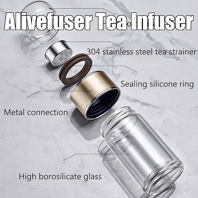 Tryteava Glass Infuser, Tryteava 3-in-1 Smart Tea Infuser, Portable Glass Double Wall Tea Infusers Bottle, with Stainless Steel Filter, Hot & Cold Brew, For Loose Leaf, Office Home (Pink, 420ml)