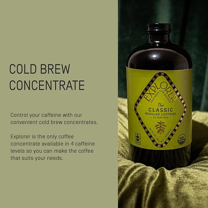 Explorer Cold Brew Coffee Concentrate & Syrup Bundle | Organic Regular Caffeine & Caramel Coffee Syrup | Gluten Free Instant Liquid Mix | Iced or Hot