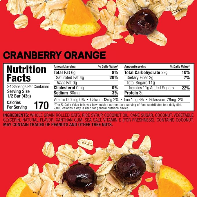 Bobo's Cranberry Orange Oat Bars, Gluten Free, Non-GMO, Whole Grain Oats, Pack of 12 | Snack Bars | On-the-Go | Made with Simple Ingredients