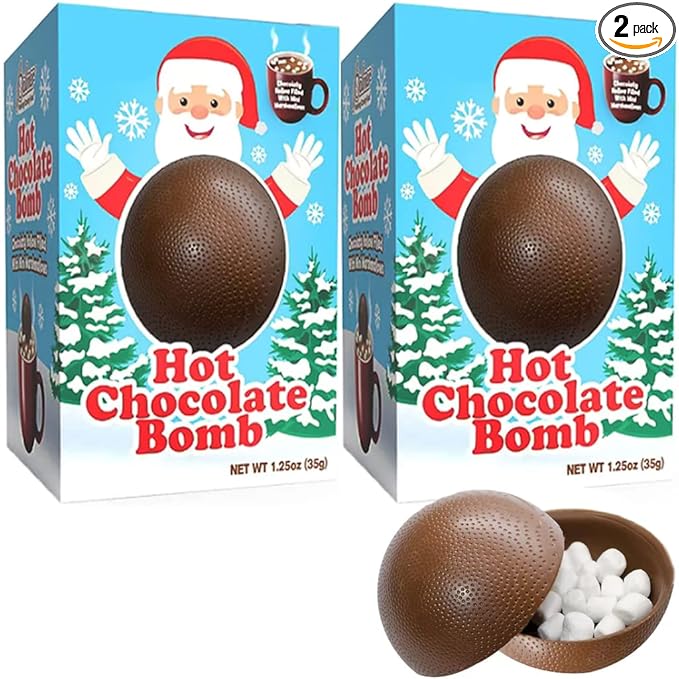 Fruidles Christmas Hot Chocolate Bombs, Chocolaty Hallow Filled with Mini Marshmallows Birthday, Cocoa Bombs (Pack of 2)