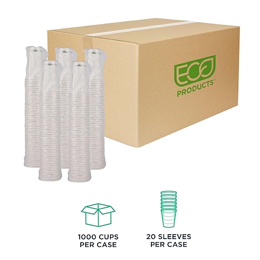 ECO PRODUCTS Compostable Disposable GreenStripe 16oz Coffee Cups, Case of 1000, White Single Wall Hot Paper Cup, Plant Based PLA Lining, Biodegradable