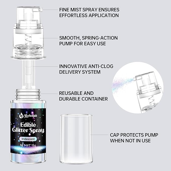 Silver Edible Glitter Spray - 15g Edible Silver Glitter for Cakes Food Grade Metallic Shimmer Powder Cake Spray for Cookie Decorating Chocolate Strawberry
