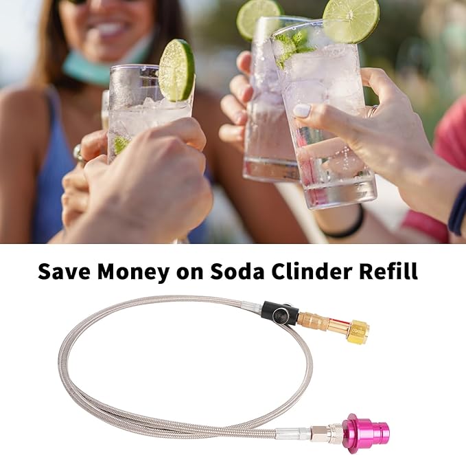 Soda Hose Kit Soda Maker Quick Connect Co2 Adapter with Flow Control Ball Valve Compatible with Gaia Terra DUO Art Soda Machine, 60inch High Pressure Stainless Steel Hose