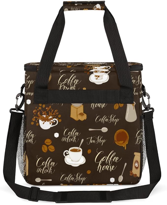 Retro Coffee Coffee Maker Carring Bag Tea and Coffe Travel Carrying Storage Tote Bag Compatible with Keurig K-Mini or K-Mini Plus Portable Single Serve Coffee Brewer Case with Pockets for K-cup Pods