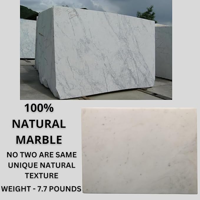 Marble Pastry & Cutting Board – 10x14 Inch Natural Stone Slab with Non-Slip Feet for Dough, Cheese, Baking, Serving, Charcuterie, Trivet – Easy to Clean Gift Tray.