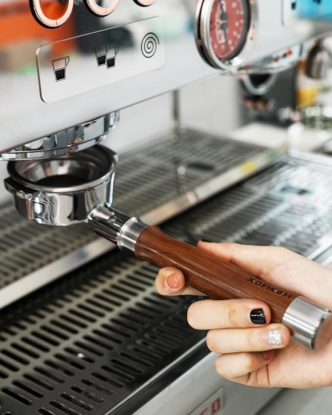 51mm Bottomless Portafilter 3 Ears Compatible with Delonghi Dedica EC680/EC685/EC885 and SMEG, EUPA Espresso Machines, Espresso Naked Bottomless Portafilter with Puck Screen and 18g Filter Basket-Wood