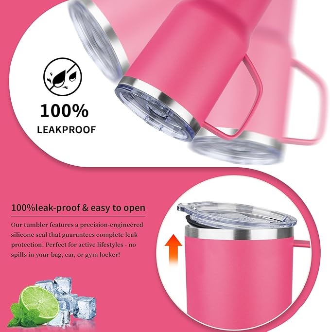 20oz Insulated Tumbler with Handle Stainless Steel Travel Coffee Mug with Lid and Straw Double Wall Vacuum Leak-proof Reusable Thermal Water Cup for Hot and Cold Drinks (Multicolor-7,6 Pack)